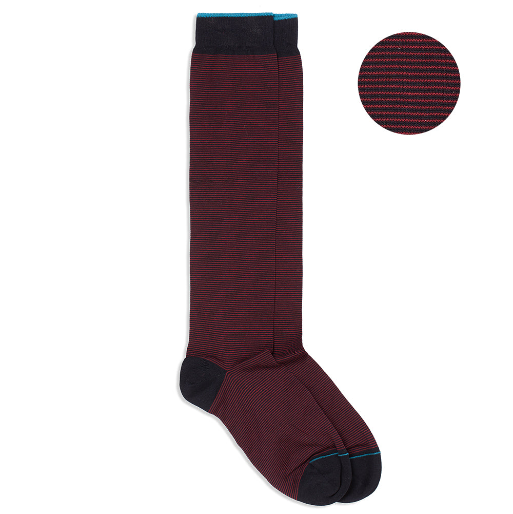 Long Socks in fil à fil blue-burgundy